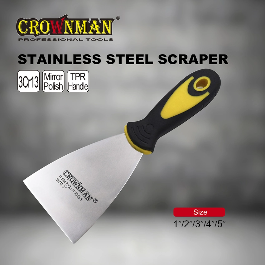 Crownman Painting Tools, Industrial Grade 1"/2"/3"/4"/5" Stainless Steel Scraper with Rubber Handle