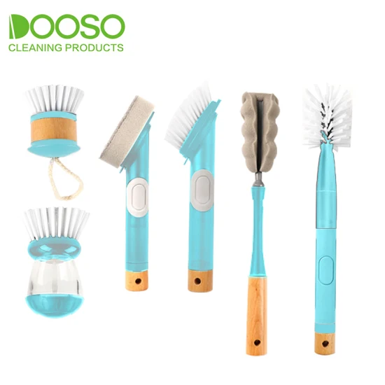 Outils de nettoyage de cuisine à long manche distributeur de savon de cuisine ensemble de brosses de nettoyage avec éponge à tête de brosse à vaisselle amovible